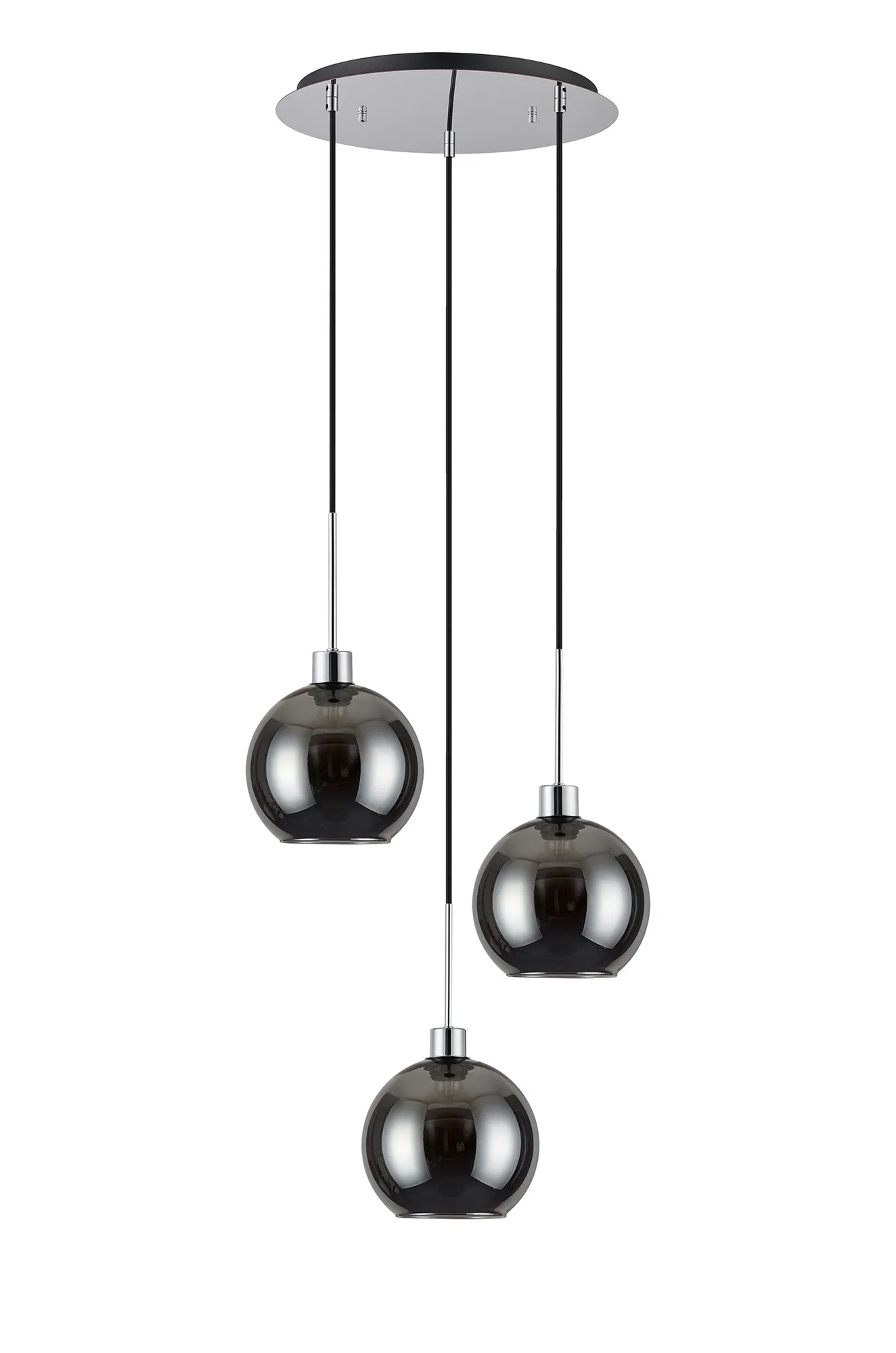 Lori 40cm Round Pendant, 3 Light Adjustable E27, Polished Chrome/Chrome Open Mouth Round Globe Shades DK1271  Deco Lori Polished Chrome